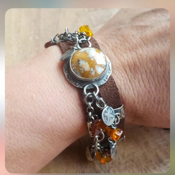 Brown Leather and 925 Silver Charm Bracelet - Picture 2 of 3